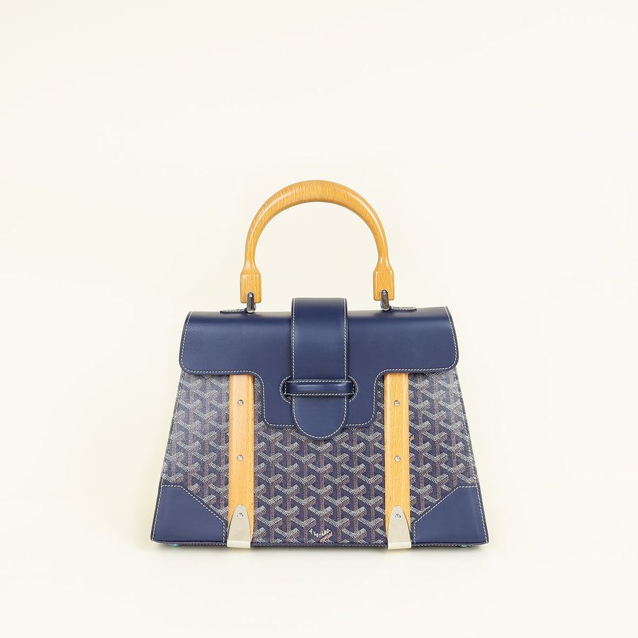 Goyard Navy Blue Goyardine Saigon Structure GM Bag