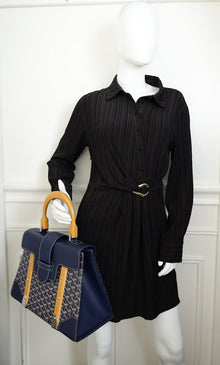 Goyard Navy Blue Goyardine Saigon Structure GM Bag