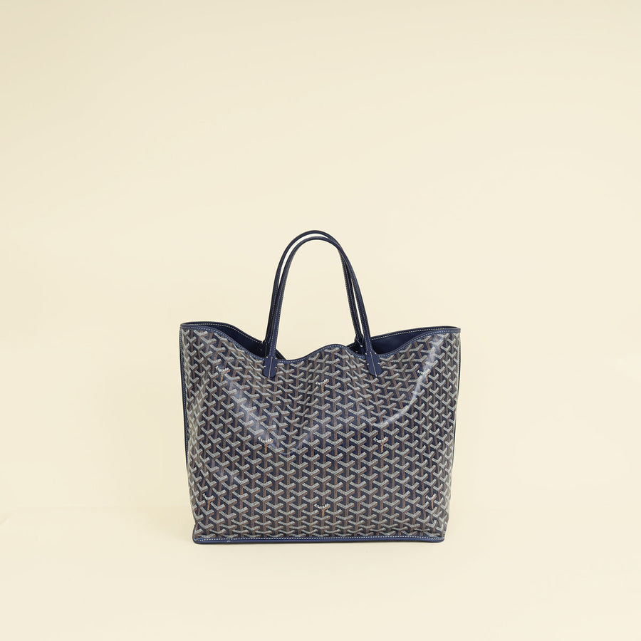 Goyard Navy Blue Goyardine Anjou GM Reversible Bag