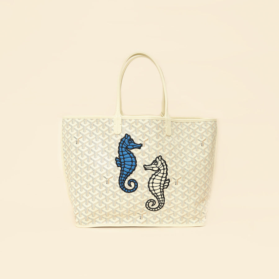 Goyardine Sand Ltd. Ed. Reversible Embroidered Seahorse Anjou PM Bag