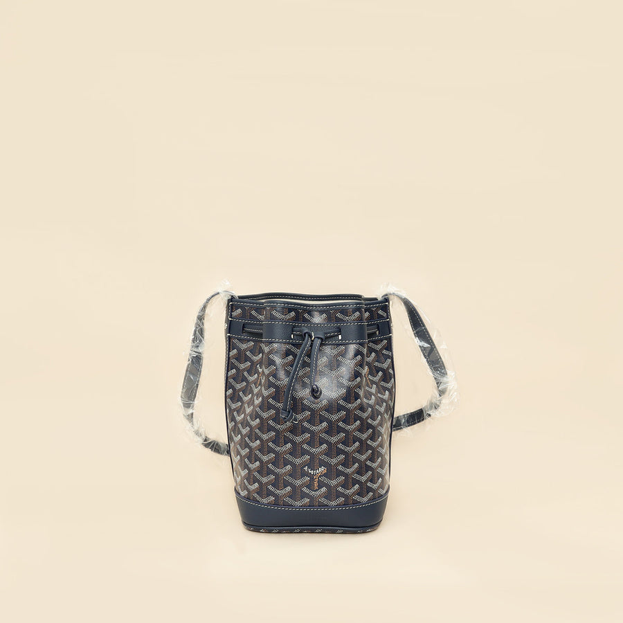 Goyard Navy Blue Goyardine Petit Flot Bucket Bag