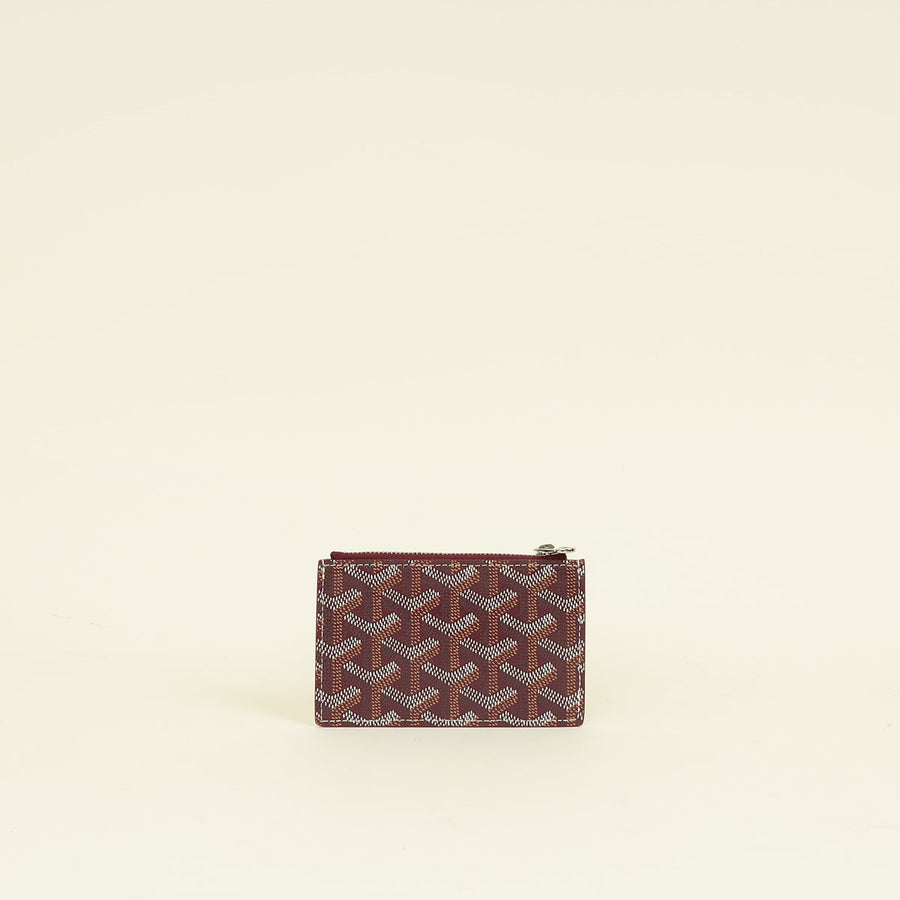 Goyard Burgundy Goyardine Bourbon Zipped Card Holder