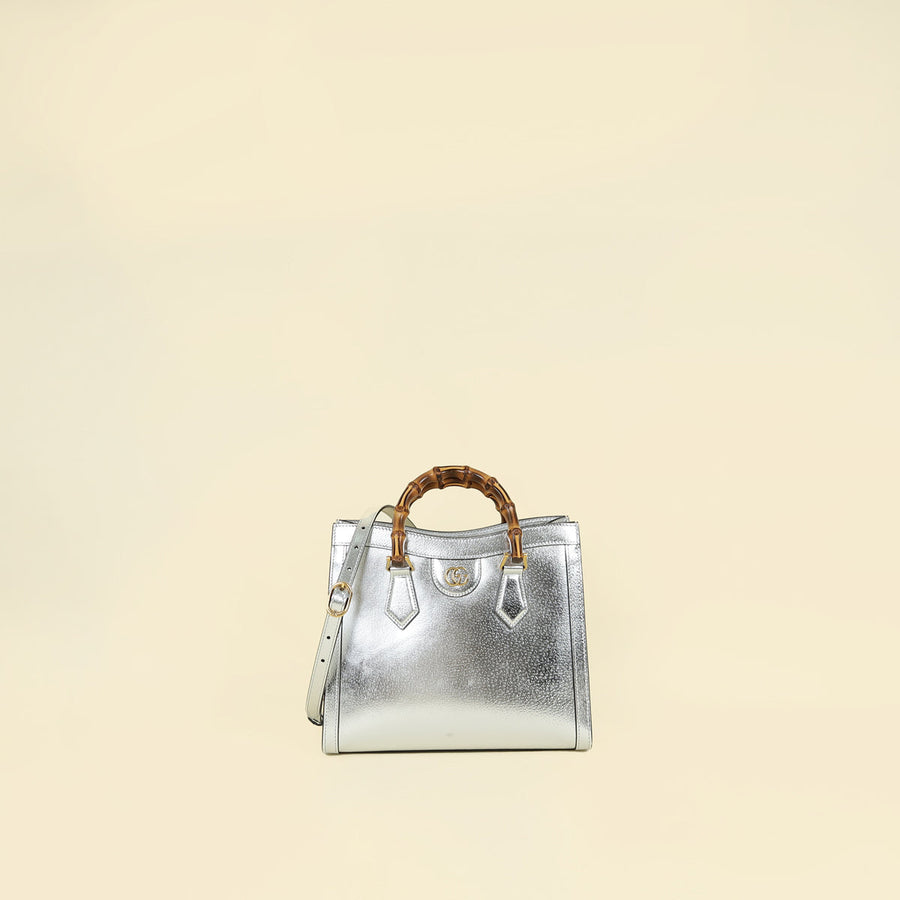Gucci Metallic Silver Diana Tote Medium Bag