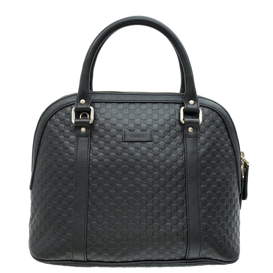 Gucci Black GG Microguccissima Dome Satchel Medium Bag