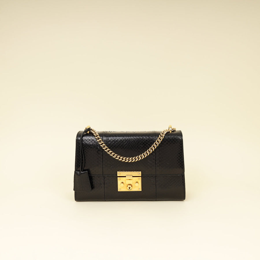 Gucci Black Python Padlock Medium Shoulder Bag
