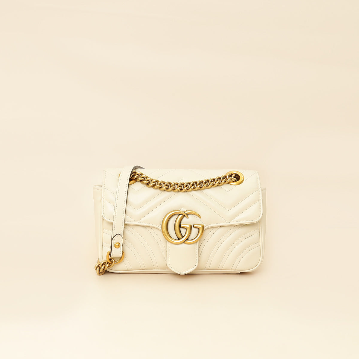 Gucci White Cream GG Marmont Small Shoulder Bag