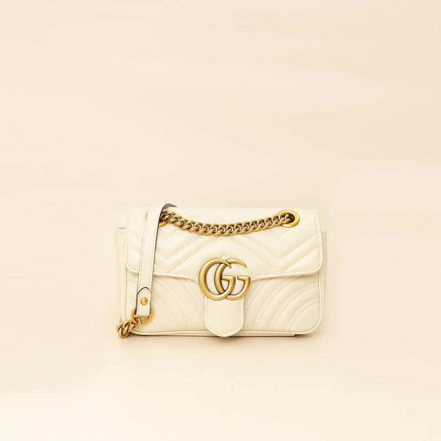 Gucci White Cream GG Marmont Small Shoulder Bag