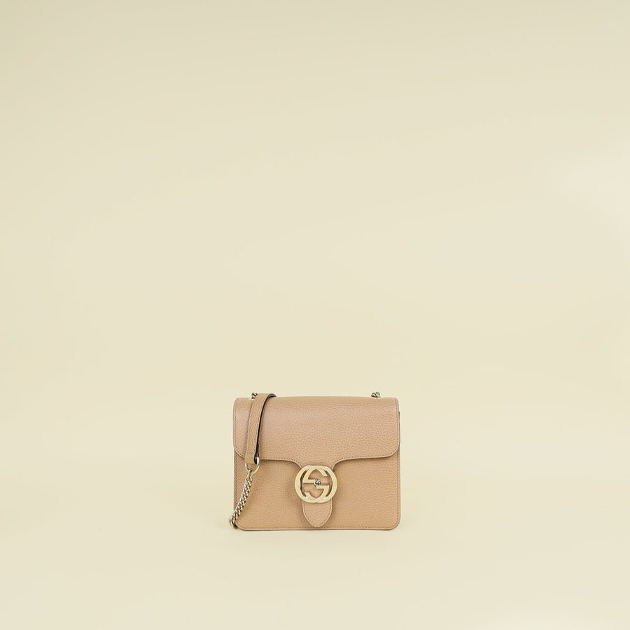 Gucci Beige Interlocking G Flap Chain Small Shoulder Bag