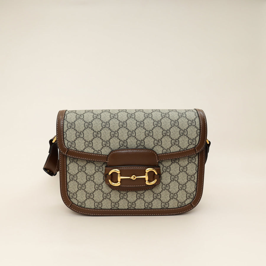 Gucci Ebony GG Supreme 1955 Horsebit Medium Shoulder Bag