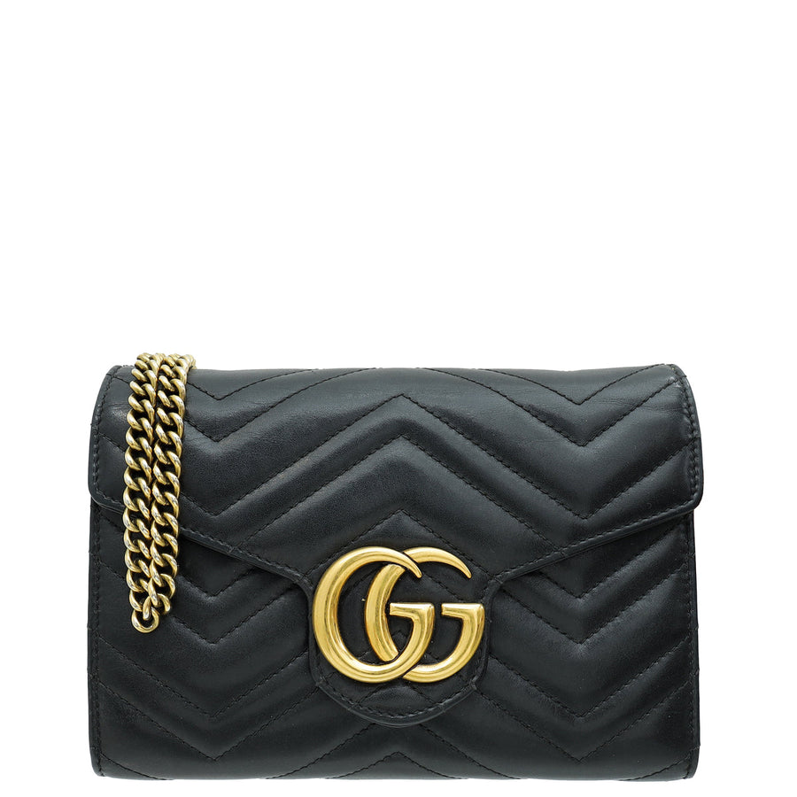 Gucci Black GG Marmont Wallet on Chain