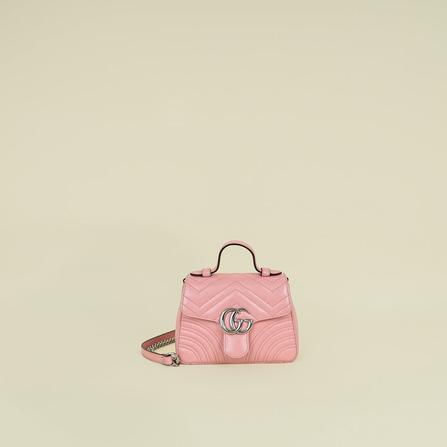 Gucci Pink GG Marmont Top Handle Chain Bag