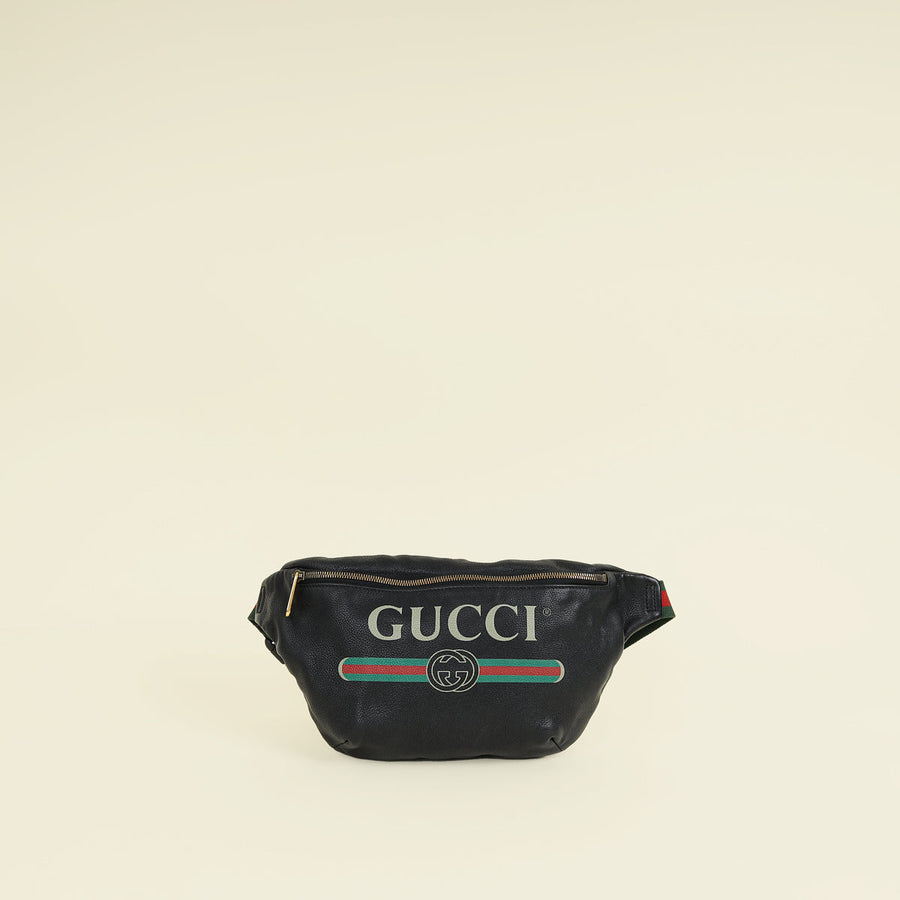 Gucci Black Logo Print Large Belt Bag