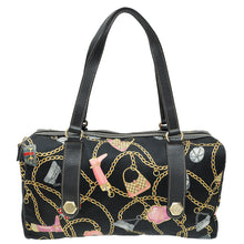 Gucci Black Multicolor Printed Silk Satin Charmy Boston Bag