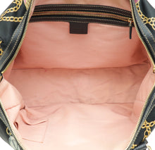 Gucci Black Multicolor Printed Silk Satin Charmy Boston Bag