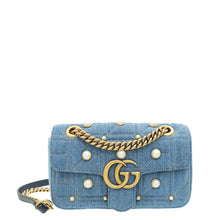 Gucci Blue GG Denim Marmont Pearl Mini Shoulder Bag
