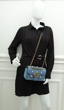 Gucci Blue GG Denim Marmont Pearl Mini Shoulder Bag