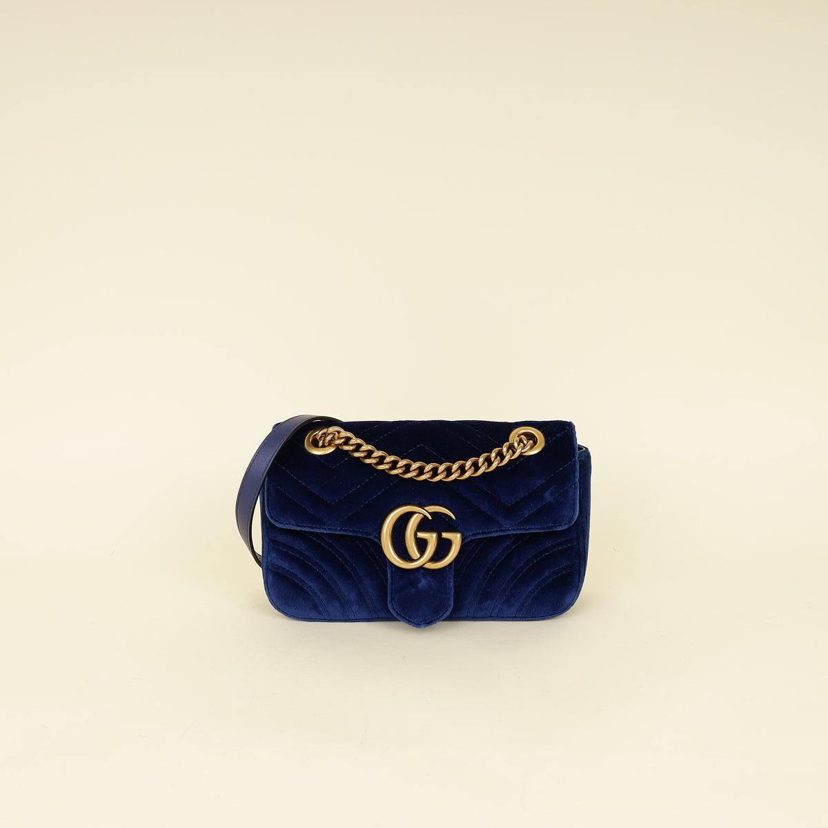 Gucci Blue Velvet GG Marmont Mini Shoulder Bag