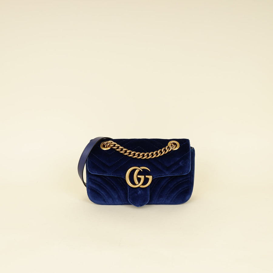 Gucci Blue Velvet GG Marmont Mini Shoulder Bag