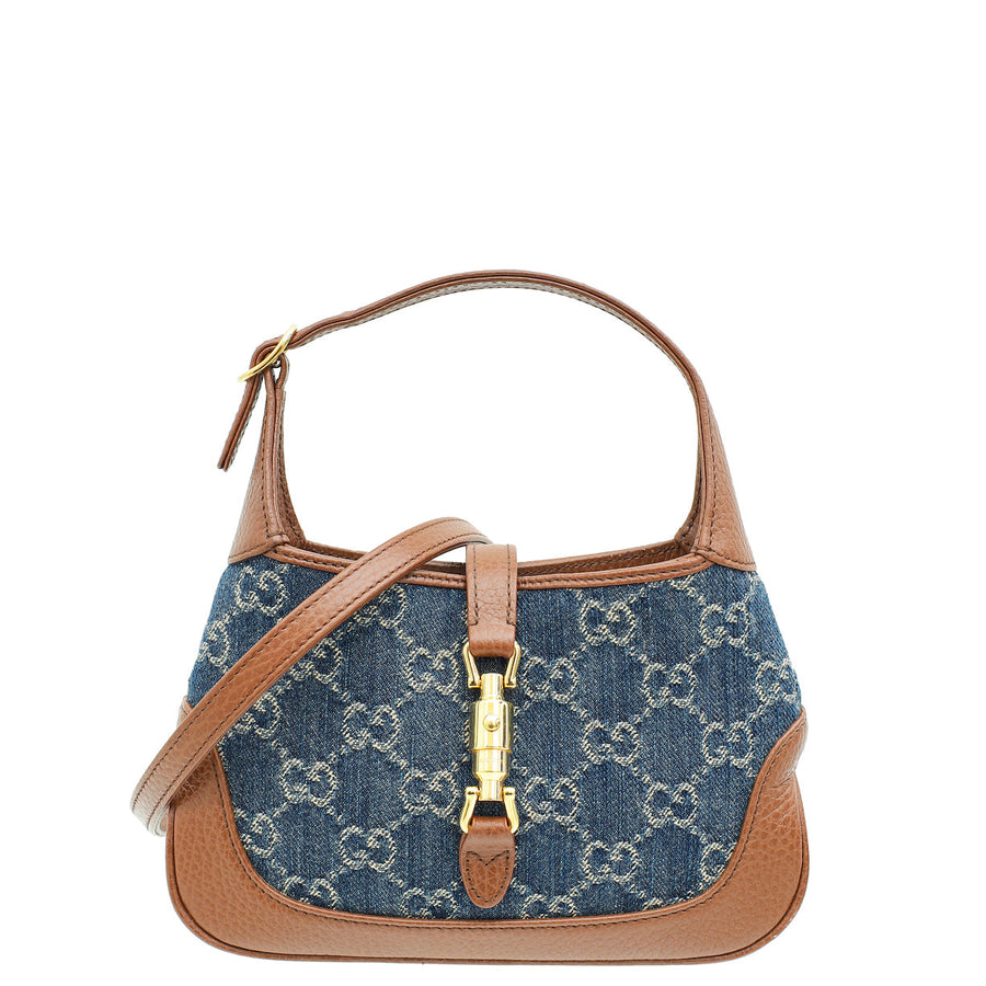 Gucci Bicolor GG Denim Jackie 1961 Mini Hobo Bag