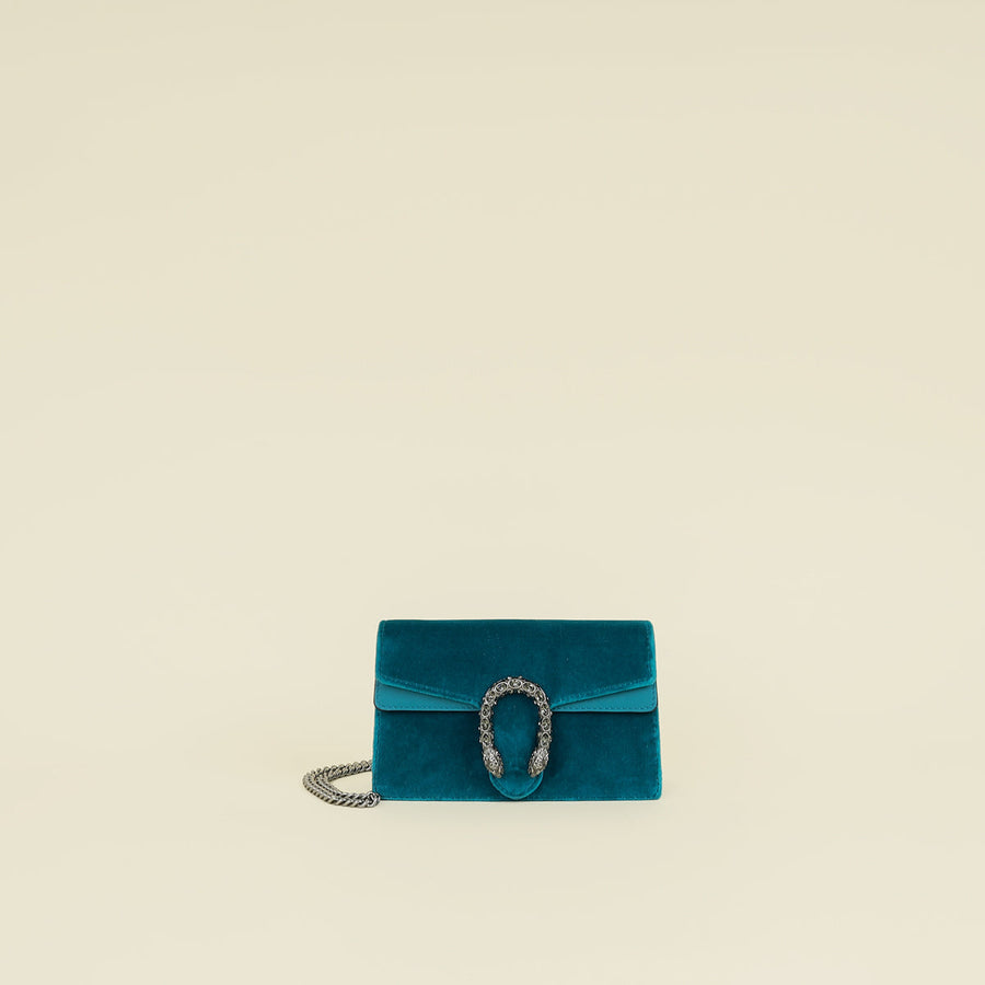 Gucci Turquoise Velvet Crystal Dionysus Super Mini Bag