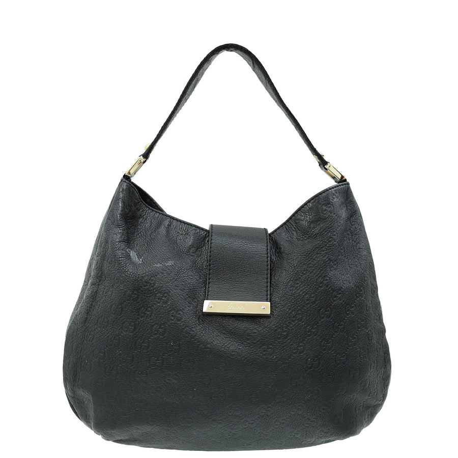 Gucci Black Guccissima New Web Large Hobo Bag