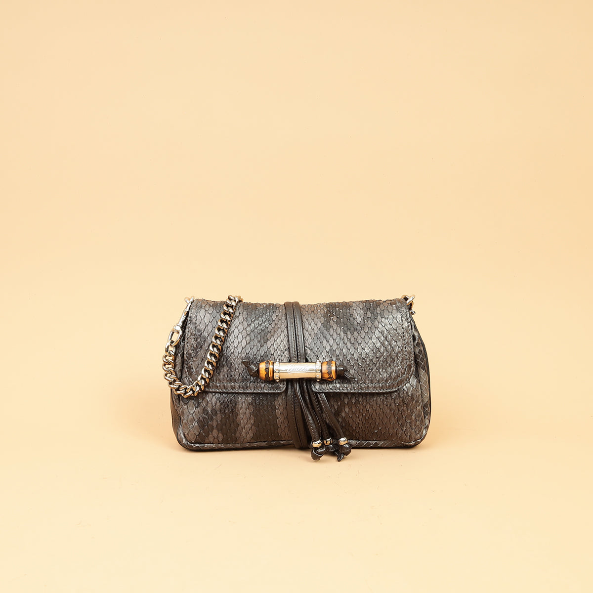 Gucci Dark Gray Croisette Bamboo Evening Bag