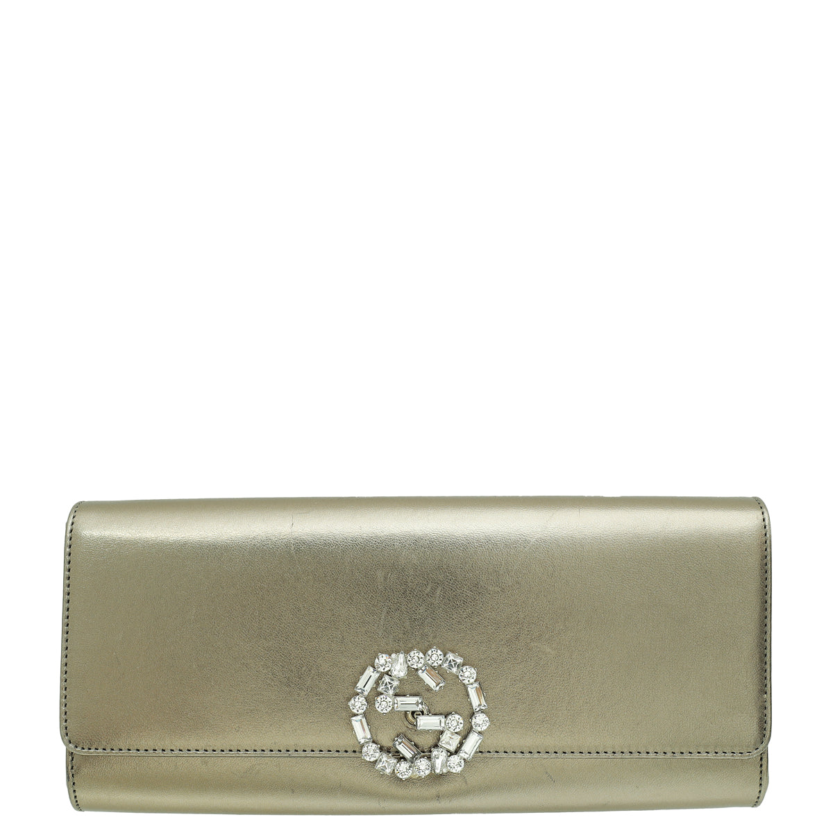 Gucci Metallic Bronze GG Crystal Broadway Clutch