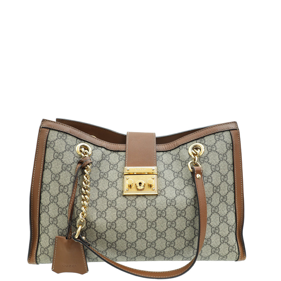 Gucci Bicolor GG Supreme Padlock Medium Tote Bag