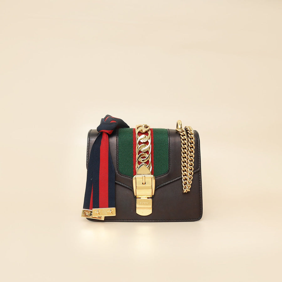 Gucci Black Sylvie Mini Chain Shoulder Bag
