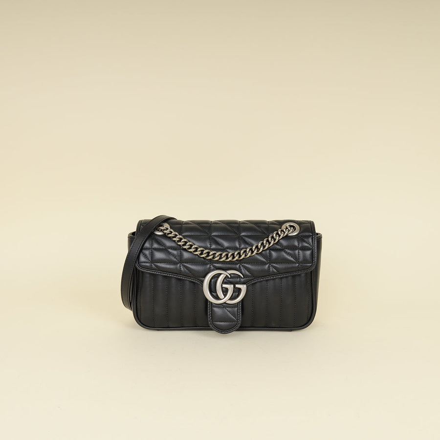 Gucci Black Mix Quilt GG Marmont Medium Shoulder Bag