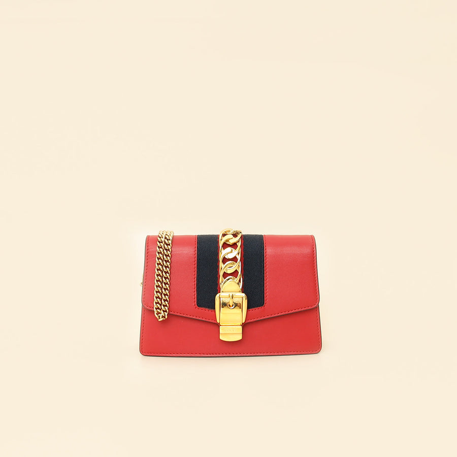 Gucci Red Super Mini Sylvie Chain Bag