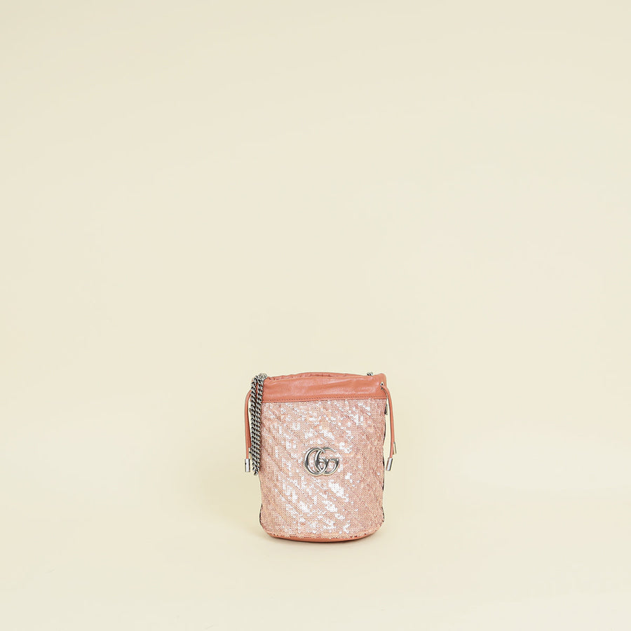 Gucci Peach Nude GG Marmont Sequin Bucket Bag
