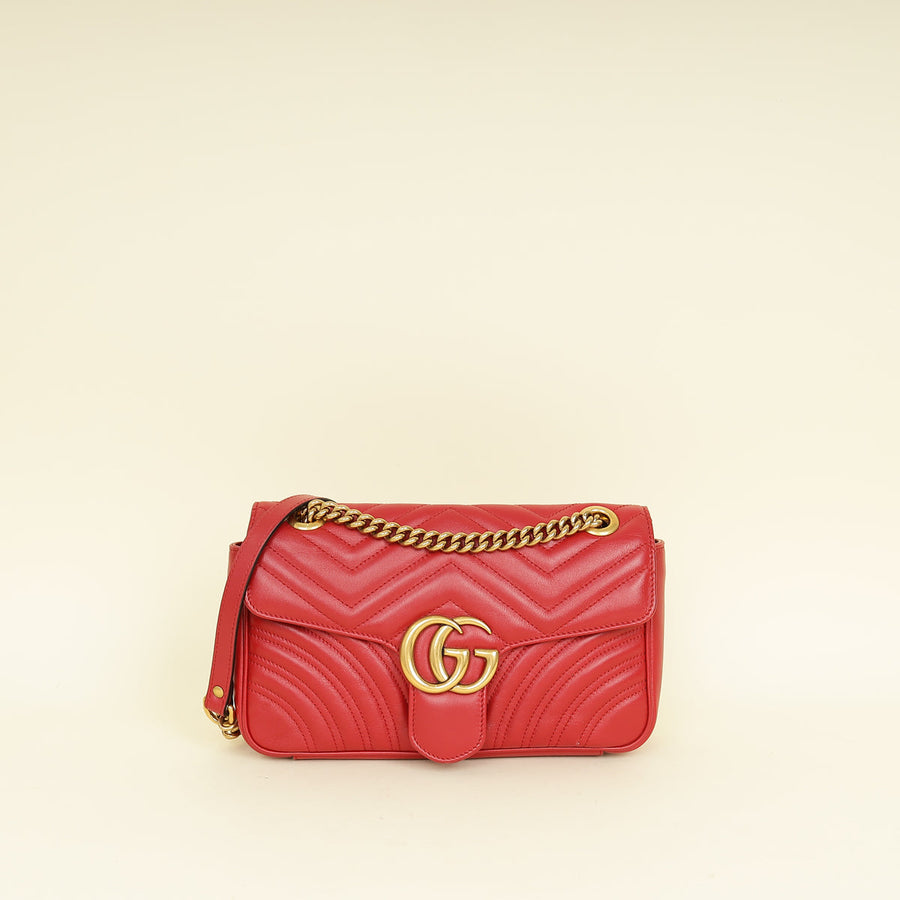 Gucci Red GG Marmont Medium Shoulder Bag