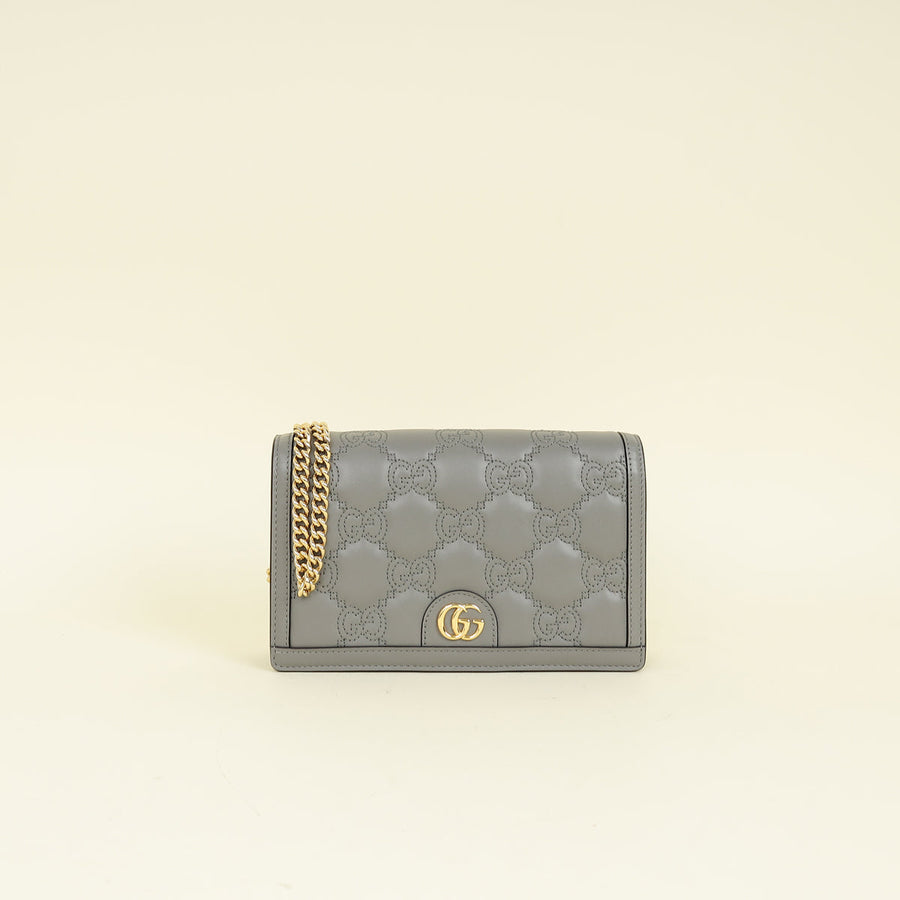 Gucci Grey GG Matelasse Chain Wallet