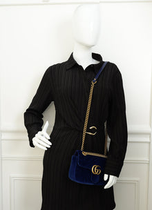 Gucci Dark Blue GG Marmont Velvet Small Shoulder Bag