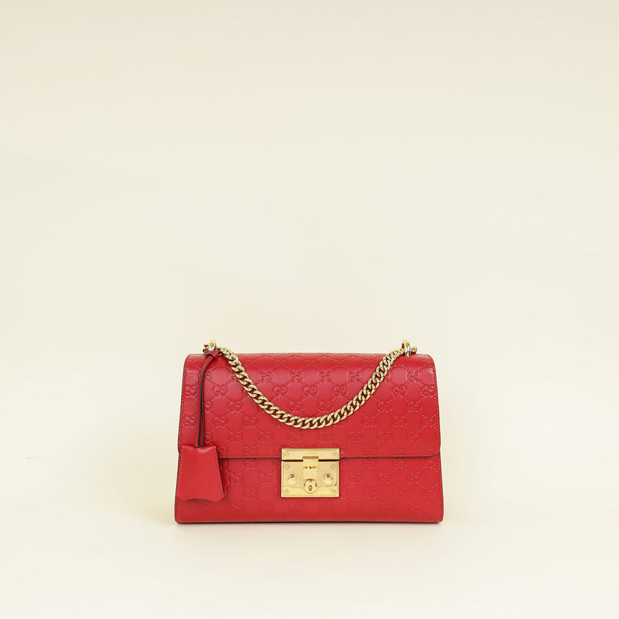 Gucci Red GG Guccissima Padlock Medium Shoulder Bag