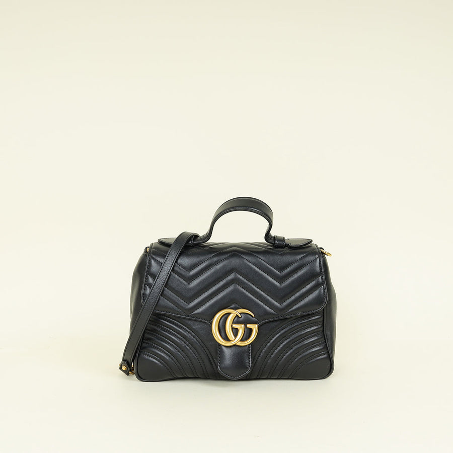 Gucci Black GG Marmont Top Handle Small Bag