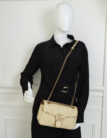 Gucci Beige Natural GG Marmont Raffia Python Medium Shoulder Bag