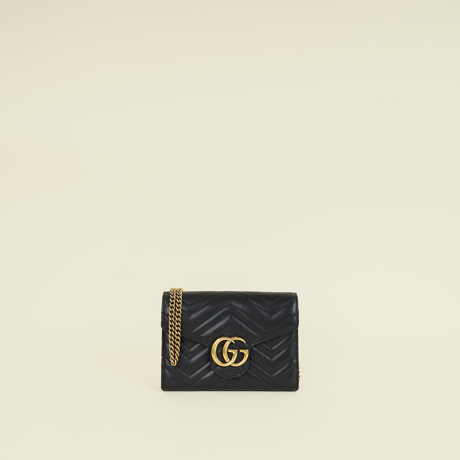 Gucci Black GG Marmont Wallet on Chain