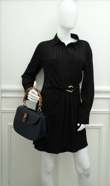 Gucci Navy Blue Bamboo Top Handle Bag
