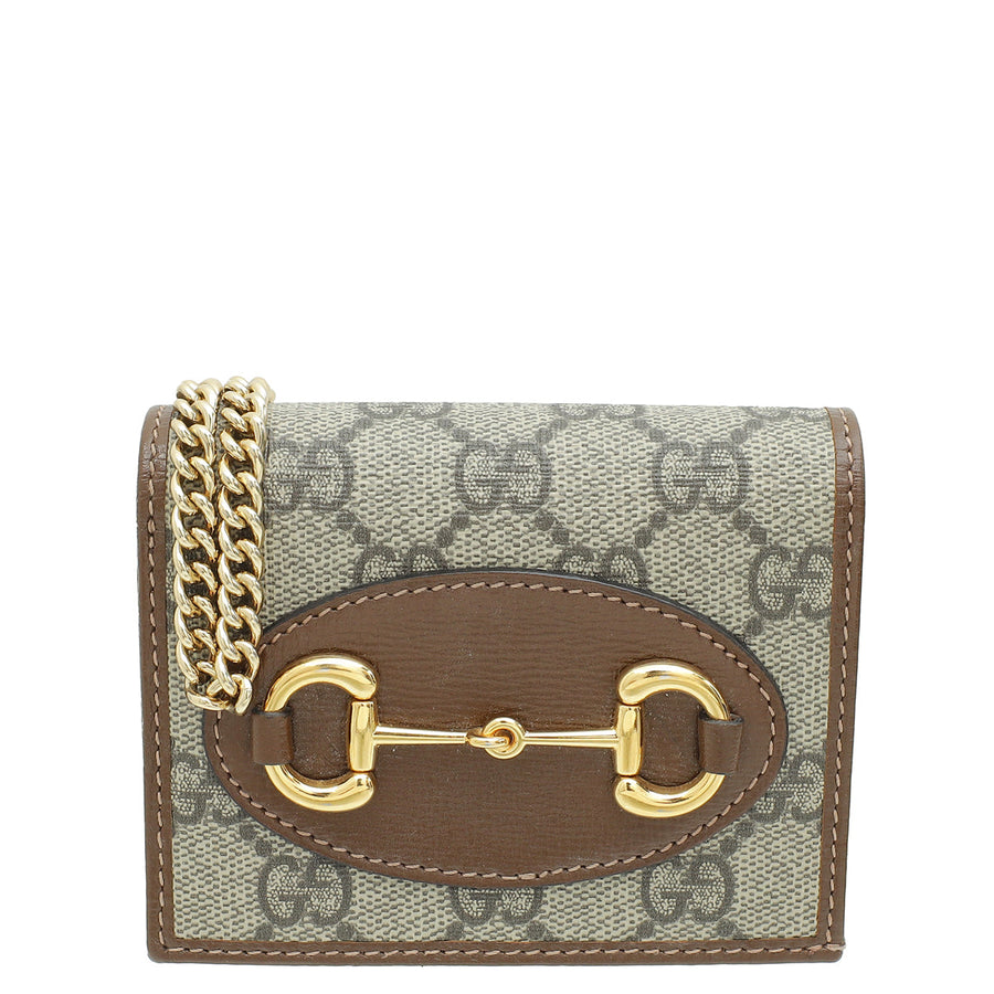 Gucci Ebony 1955 Horsebit Card Case Chain Walle