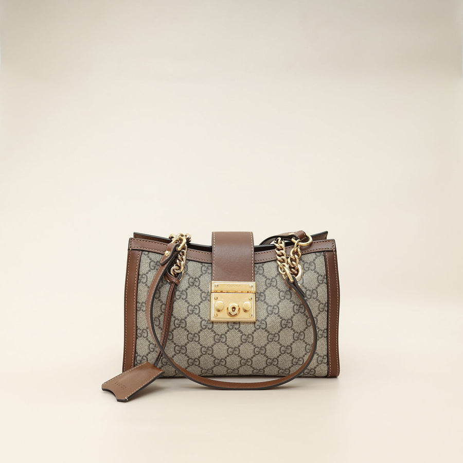 Gucci Ebony GG Supreme Padlock Small Tote Bag