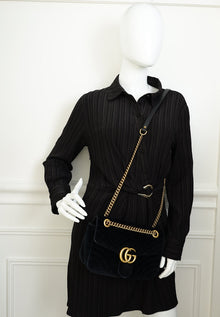 Gucci Black Velvet GG Marmont Medium Shoulder Bag