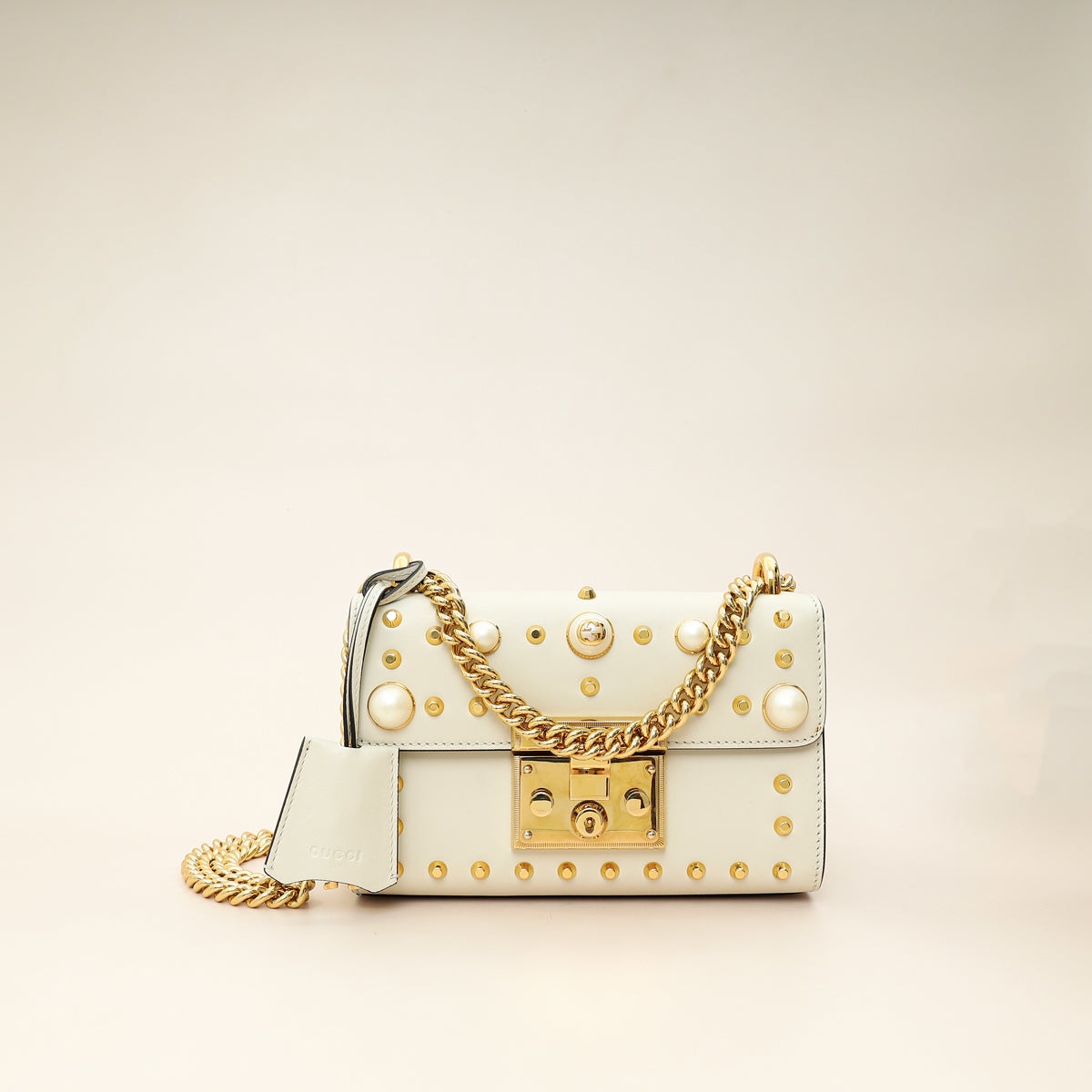 Gucci White Padlock Pearl Studs Small Shoulder Bag