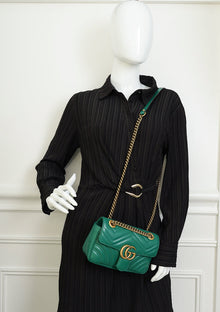 Gucci Green GG Marmont Matelasse Small Shoulder Bag