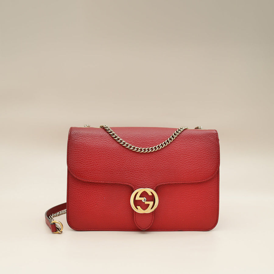 Gucci Red Interlocking G Flap Medium Shoulder Bag