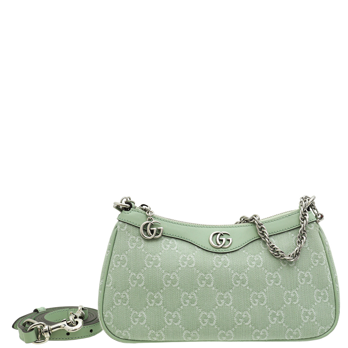 Gucci Pale Green GG Ophidia Denim Small Shoulder Bag