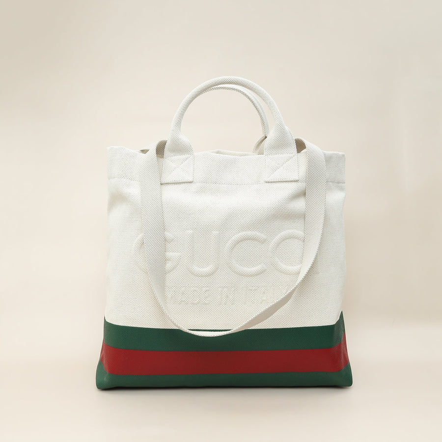 Gucci Tricolor Logo Embossed Tote Bag