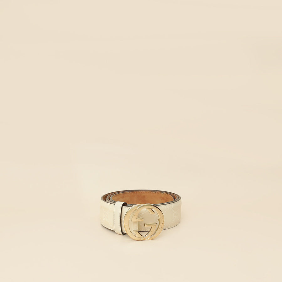 Gucci Cream Interlocking G Guccissima Belt 32