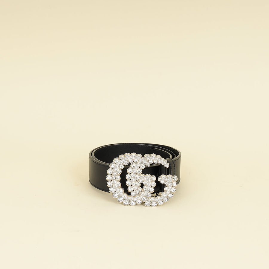 Gucci Black Double G Crystal Belt 32